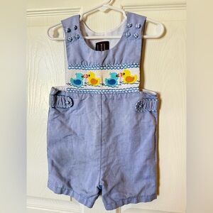 VGUC Lil Cactus Blue Smocked Jon Jon with Duck Embroidery 18-24 months